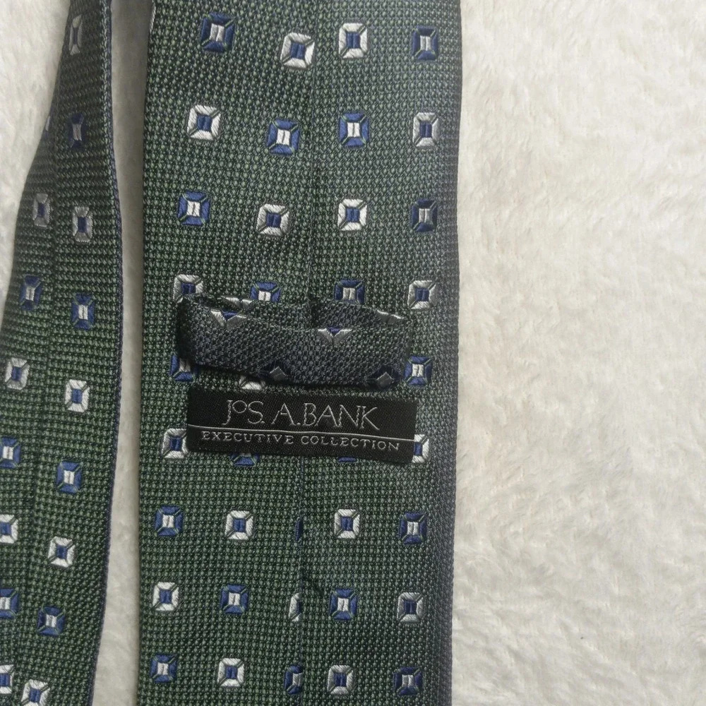 JOS A BANK Executive Collection MENS TIE GREEN Navy Silver Basketweave 👔